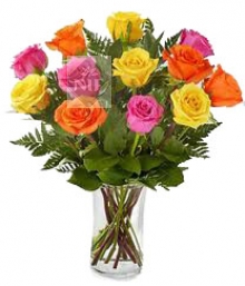12 Mixed Roses in a Vase