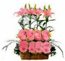 Basket Arrangement of Pink Flowers