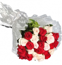Flower Bunch of Red and White Roses