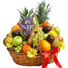 Large Basket of Fresh Fruit and Flowers